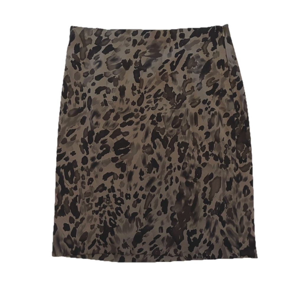 Ann Taylor Silk Blend Pencil Skirt Size 4 Gray Black Animal Print